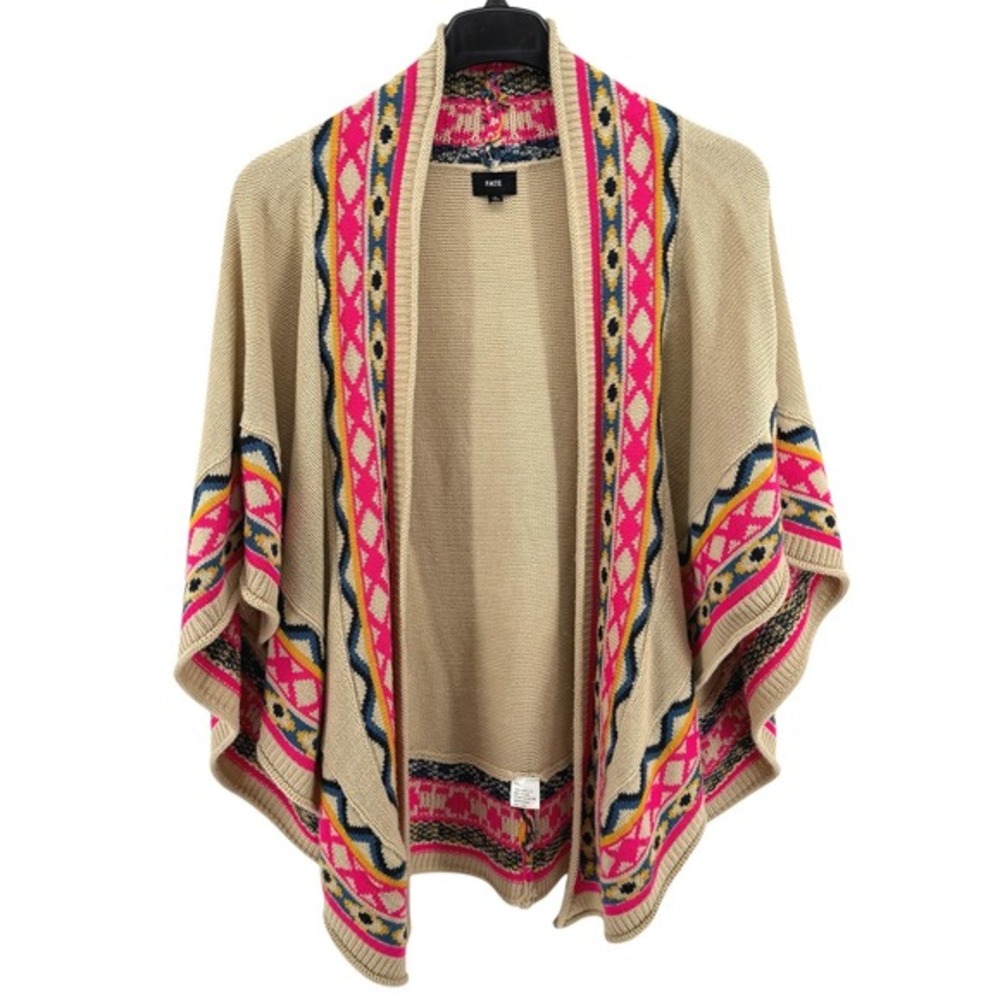 FATE Southwest Aztec Womens OS Pre-Owned Open Front Poncho Shawl Wrap Cardigan